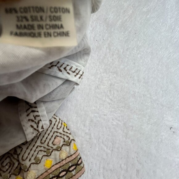 Elie Tahari Womens Embroidered Cotton Silk Blend Jacket Large Beige Printed - Picture 5 of 9